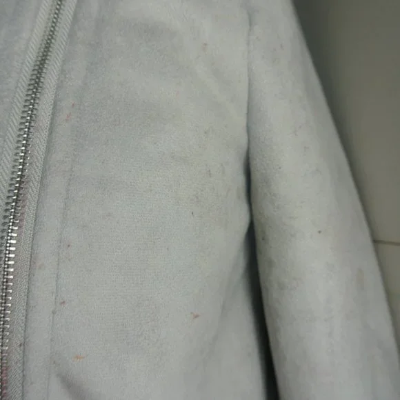 Hollister Biker Jacket Small Faux Suede Fur Grey Plush Super Soft NEW With Defec - Picture 13 of 14